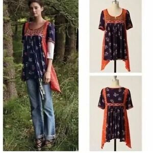 Darling ANTHROPOLOGIE Floreat Embroidered Floral Print Swing Top Size 2